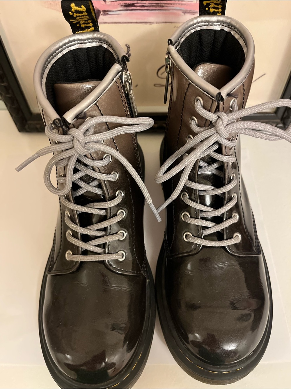 Dr. Martens 1460 Kids’ Metallic Ombré Combat Boots - Gunmetal/Silver - Size 3